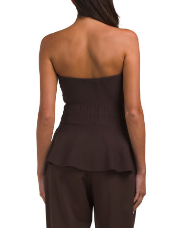 EDIT BY JASON WU Strapless Elastikli Peplum Tube Top Ottoman Qatlaması ilə