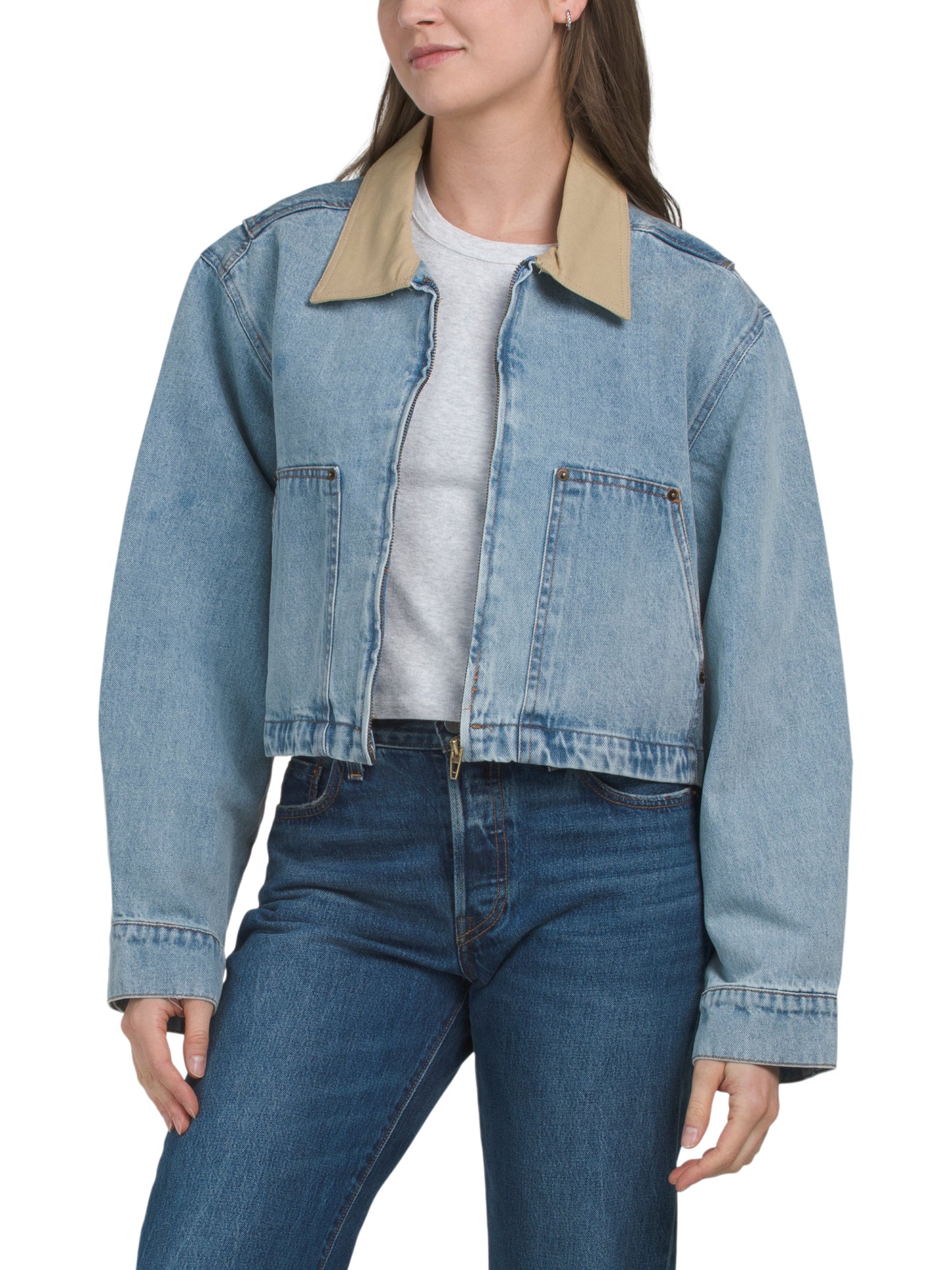 BLANK NYC Qısaldılmış Denim Çiftlik Gödəkçəsi