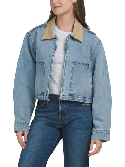BLANK NYC Qısaldılmış Denim Çiftlik Gödəkçəsi