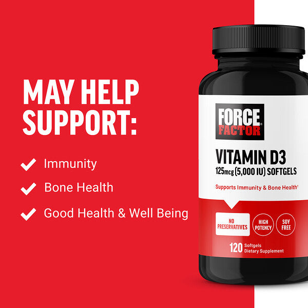 Force Factor D3 Vitamini Yüksək Doza 125 Mcg 5000 Iu 120 Softgel