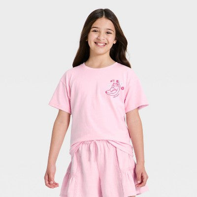 Qız Bananya Qısa Kollu Oversize Qrafik T-Shirt - Çəhrayı M