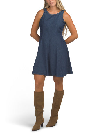 GIVEN KALE Petite Fit And Flare Mini Denim Dress