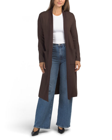 MAX STUDIO Uzun Səviyyəli Şal Yaxalıqlı Balıq Sırtı Nümunəli Sarılı Kardiqan