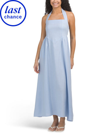 WHITE CLOSET Kətən Qarışığı Halter Boyunlu Maksi Geyim