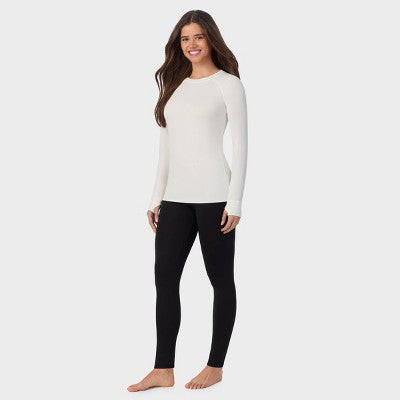 Warm Essentials by Cuddl Duds Qadın Aktiv Uzun Qolu Crewneck Bluzka - Fil Dişi S