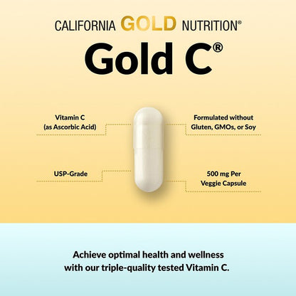 California Gold Nutrition Gold C USP Səviyyəsi C Vitamini 500mg 240 Bitki Kapsulu