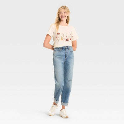 Qadınlar üçün Vəhşi Çiçək Qısa Tək Qrafikli T-Shirt - Slonovaya Sümüyü XXS YoxYox