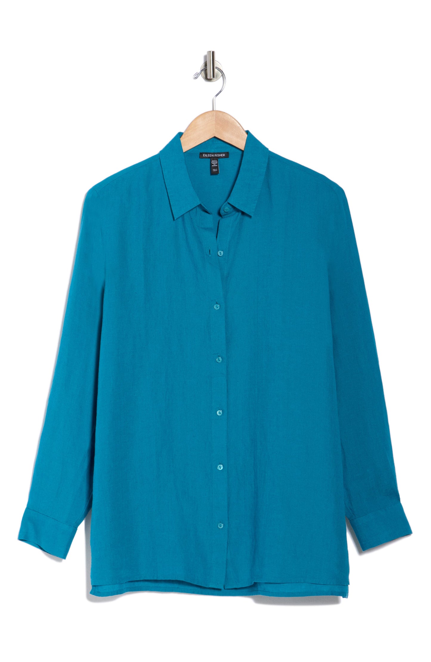 Eileen Fisher Klassik Collar Organic Kətən Düymə Köynəyi