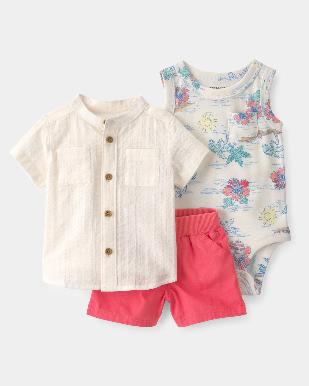 Carter's Uşaq Oğlan 3-Parçalı Tropik Plaj Qısa Tməlli Bodysuit, Üst və Şort Dəsti