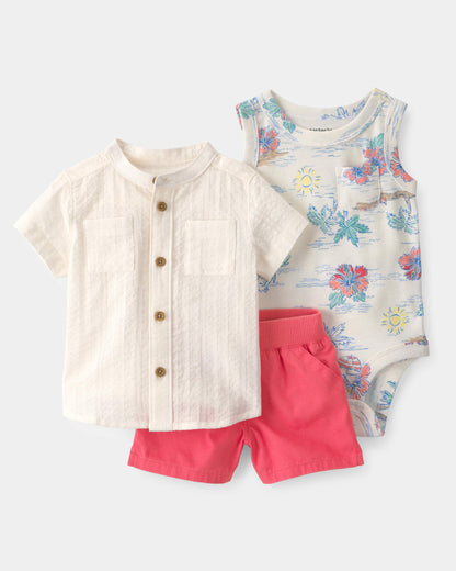 Carter's Uşaq Oğlan 3-Parçalı Tropik Plaj Qısa Tməlli Bodysuit, Üst və Şort Dəsti