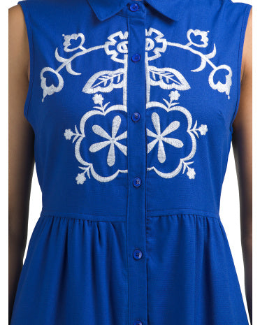 SOLITAIRE Kətan Qarışıq Kolsuz Embroidered Maksi Geyim