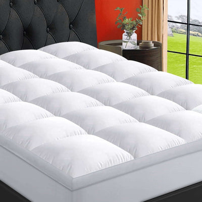 EMONIA 100% 400TC Matras Üstü Kraliçə Ölçüsü Bel Ağrısı Üçün, 900GSM Matras Pedi Yastıq Üstü, Yaqalı Tükəmilləştirilmiş Matras Qoruyucu Örtüyü 8-21" Dərin Elastik Cib ilə, Yumşaq Rahat Nəfəs Keçən (Ağ, Kraliçə)