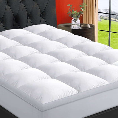 EMONIA 100% 400TC Matras Üstü Kraliçə Ölçüsü Bel Ağrısı Üçün, 900GSM Matras Pedi Yastıq Üstü, Yaqalı Tükəmilləştirilmiş Matras Qoruyucu Örtüyü 8-21" Dərin Elastik Cib ilə, Yumşaq Rahat Nəfəs Keçən (Ağ, Kraliçə) YoxYox