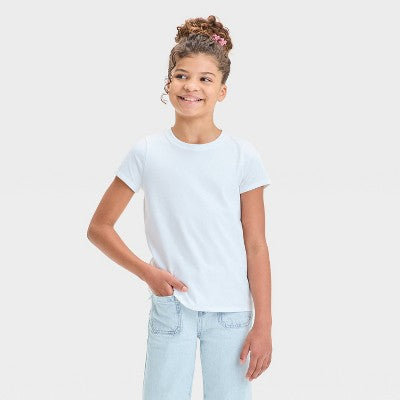 Cat & Jack Qız Qısa Kollu Düz Rəngli T-Shirt Ağ M