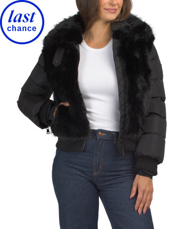 Plush Faux Fur Down Fill Puffer Jacket Xəz Astar Puffer Gödəkçə