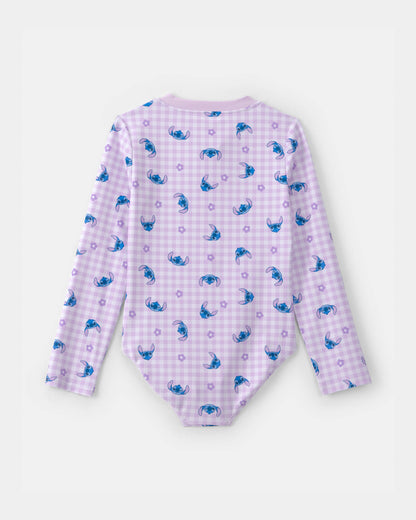 Carter's Qız Disney© Lilo & Stitch Kareli 1 Parçalı Rashguard Geyim - Bənövşəyi/Mavi