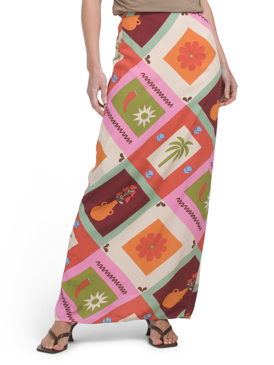 WHITE CLOSET Tropic Square Print Maxi Skirt