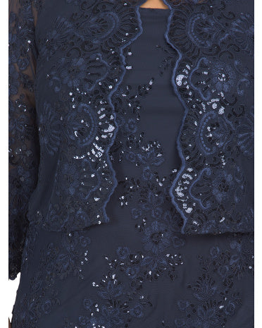ALEX EVENINGS Plus Stretch Embroidery Sheath Dress With Bolero Jacket