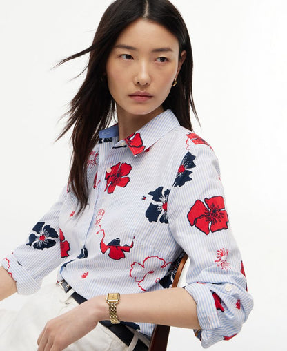 Tommy Hilfiger Qadın Çiçəkli Düyməli Önü Açıq Rulonlu Köynək