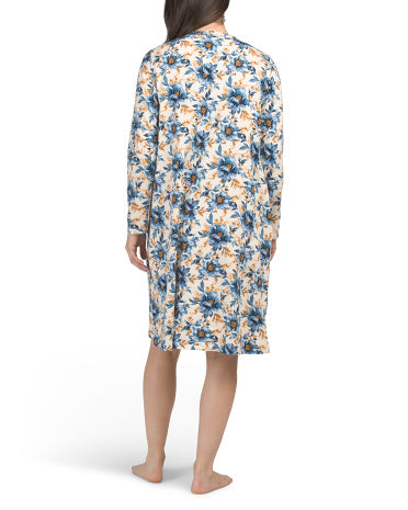 POPPY &amp; CLAY Organic Cotton Simply Uzun Kollu Çiçəkli Yatış Geceliyi