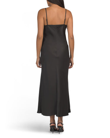 AUREUM Satin Maxi Slip Geyim Faux Tüy Kənarı ilə