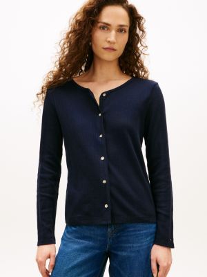 Tommy Hilfiger Pointelle T-Shirt Kardiqan, Tünd Mavi