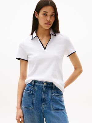 Tommy Hilfiger Tipli Bölünmüş Yaxa Stretch Polo, Optik Ağ