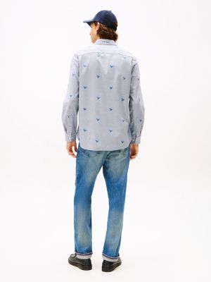 Tommy Hilfiger Regular Fit Bütün Üzərinə Çap Oxford Köynəyi, Fossil Mavi