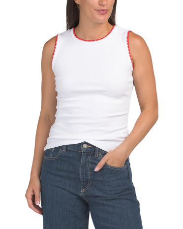 RACHEL ZOE Kolsuz Crew Neck Yelek Çiçək Trimi ilə