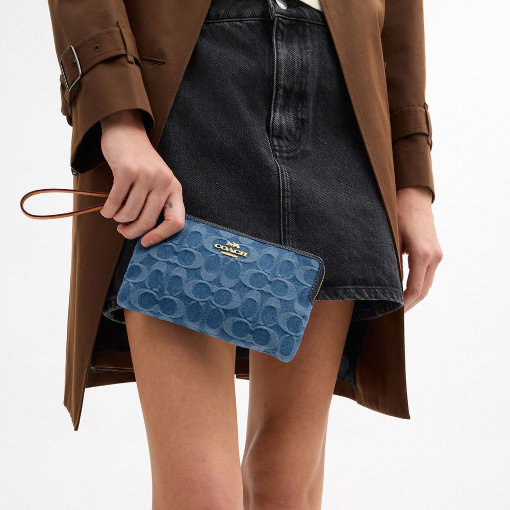 Coach Signature Denim Böyük Künc Zip Bilək Çantası