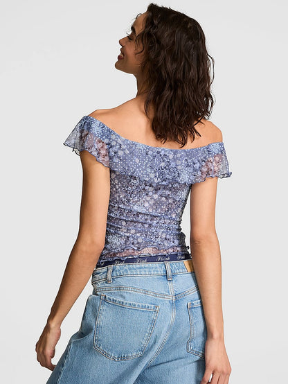 PINK Oﬀ-The-Shoulder Ruﬄe Top