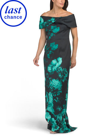TERI JON Mikado Stretch Border Print Omuz Dışı Manşet Geyimi