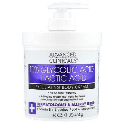 Advanced Clinicals 10 Qlikol Turşusu Laktik Turşusu Eksfoliant Bədən Kremi 454g