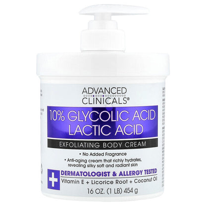 Advanced Clinicals 10 Qlikol Turşusu Laktik Turşusu Eksfoliant Bədən Kremi 454g