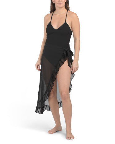 ESCAPE TO PARADISE Çarpaz Arxalı Nervürlü Bir Parçalı Sakit Mayosu Sarong ilə