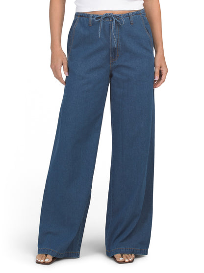 LILLA P Denim Düz Ayaq Beli Bağcıqlı Şalvar