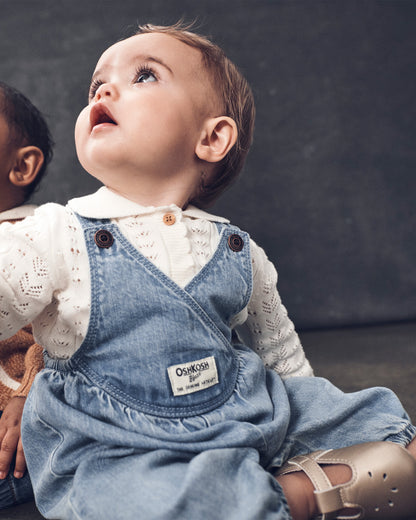 OshKosh B'gosh Qız Uşaq Pointelle Düymələ Tərs Yakalı Kardiqan - Fil Dişi