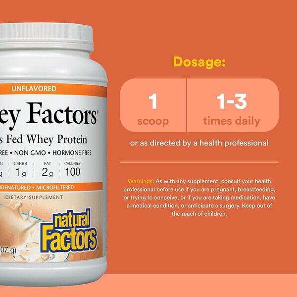 Natural Factors Whey Factors Otla Beslənən Protein Tozu Ləzzətsiz 907 G