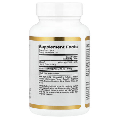 California Gold Nutrition D3 K2 MK-7 180 Bitki Kapsulu
