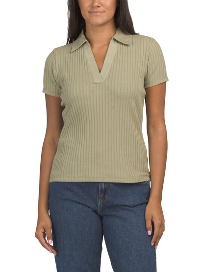 Ribbed Short Sleeve Polo Qısa Kollu Polo Köynəyi