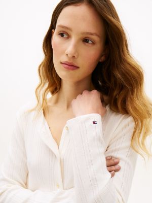 Tommy Hilfiger Pointelle T-Shirt Kardigan, Fil Dişi Ipək