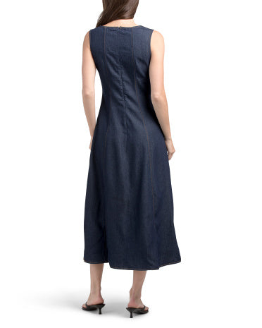 Kətən Qarışıqlı Kolsuz Denim Maxi Geyim