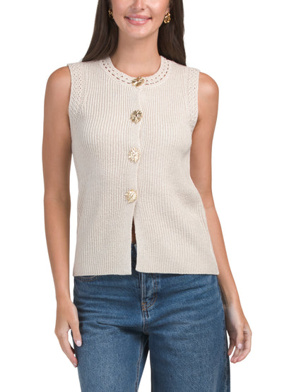 GEMMA+ JANE Qızılı Ton Düyməli Sweater Jilet