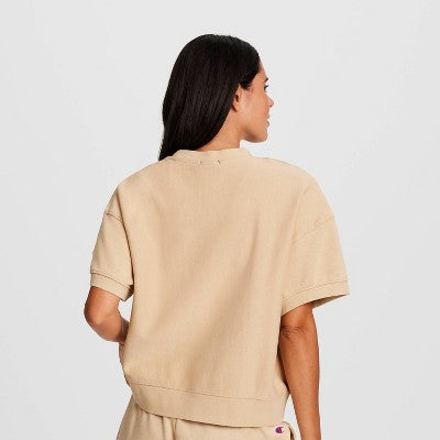 Champion Qadın Vintage Yuyulu Qısa Tərəfli Fleece Köynək - Bej XXL