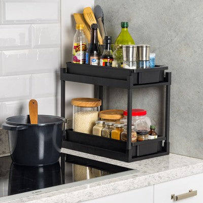 IRIS 2-Səviyyəli Lavabo Altı Təşkilatçı, 2 Paket, Sürüşkən Çekmecəli Saxlama - Qara