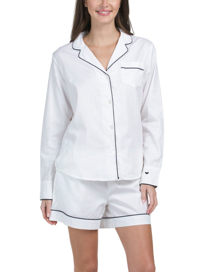 PETITE PLUME Pamuklu Twill Uzun Qol Köynək və Şorts Pijama Dəsti Boru Detaylı