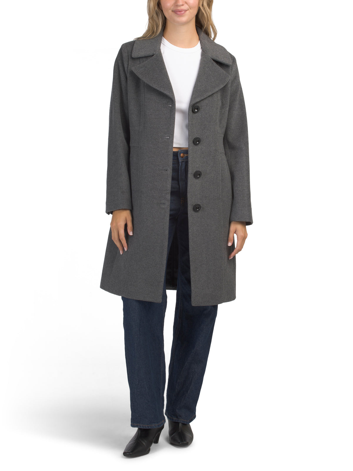 ANNE KLEIN Yün və Kəşmir Qarışığı Tək Cəbhəli Qeyd Yaqa Paltası