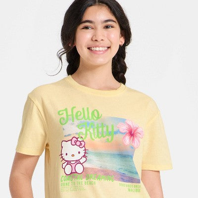 Qız Hello Kitty Coastal Dreaming Qısa Kollu Böyük Ölçülü Qrafik Köynək - Sarı L