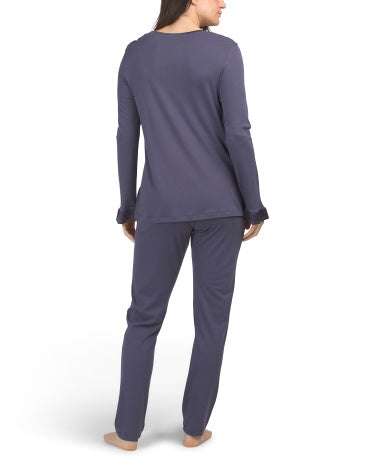 HANRO 2pc Claire Pambıq Tensel və Ipək Qarışığı Pijama Dəsti