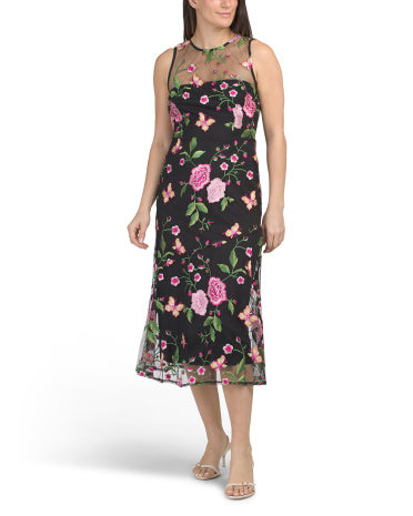 SAM EDELMAN Illusion Neck Embroidered Cocktail Dress